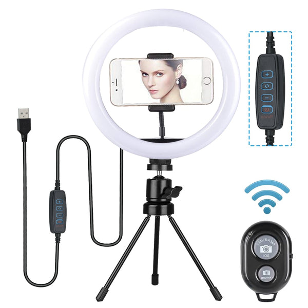 Dimmable LED Selfie Ring Light with Tripod Stand